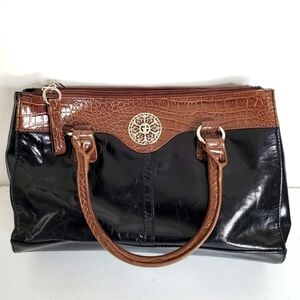 Giani Bernini Glazed Leather Satchel Florentine Large Bag Double Handle Office